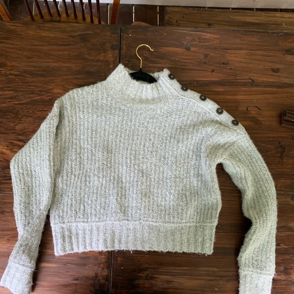 Light Gray Mock Turtleneck Knitted Sweater Brown Buttons Light Academia - Picture 4 of 7